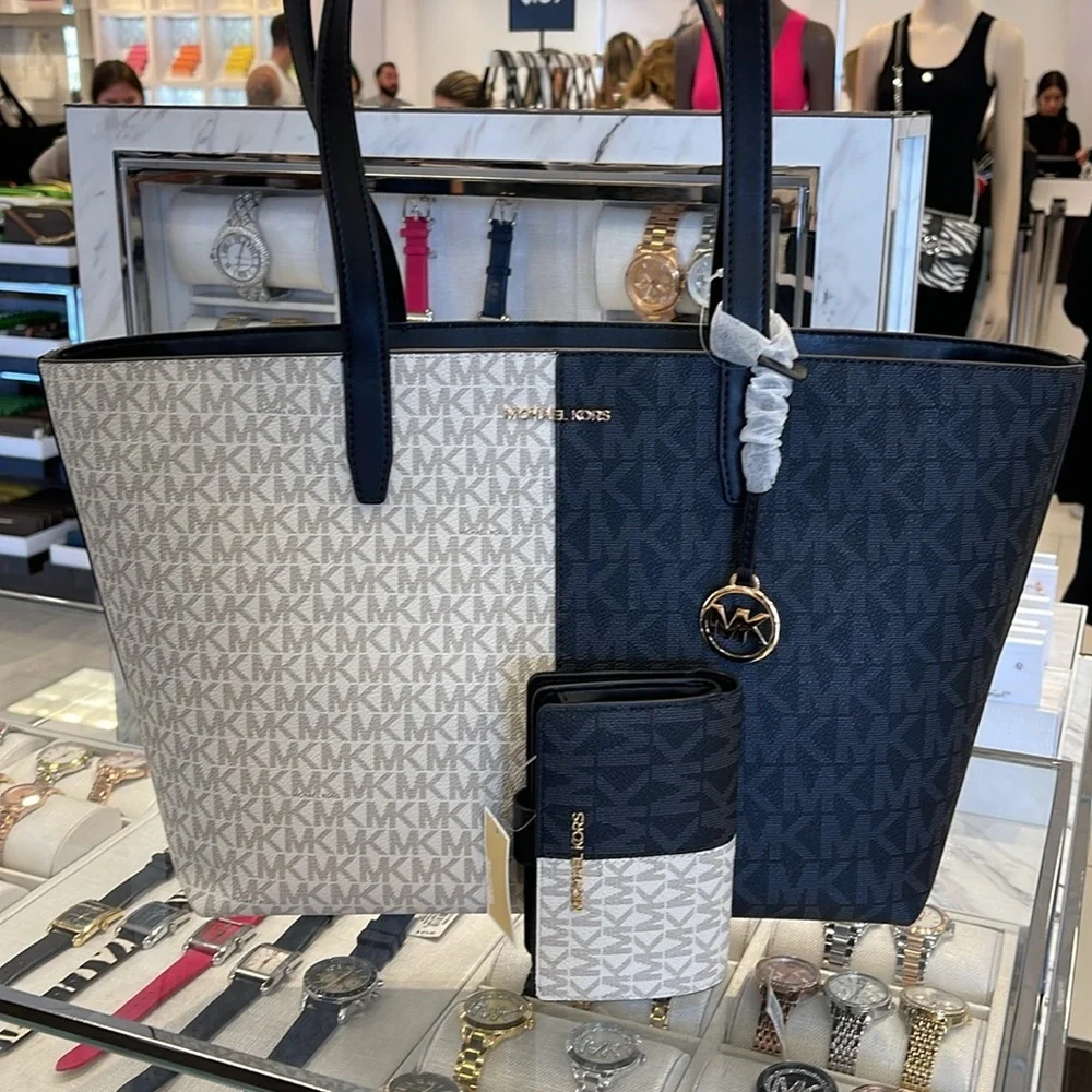 Michael Kors Jet Set Medium Two-Tone Logo Tote & Medium Two-Tone Logo Wallet NWT